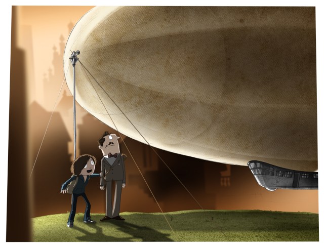 admiring the airship