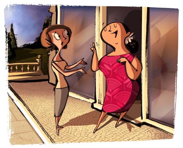 a chat on the terrace